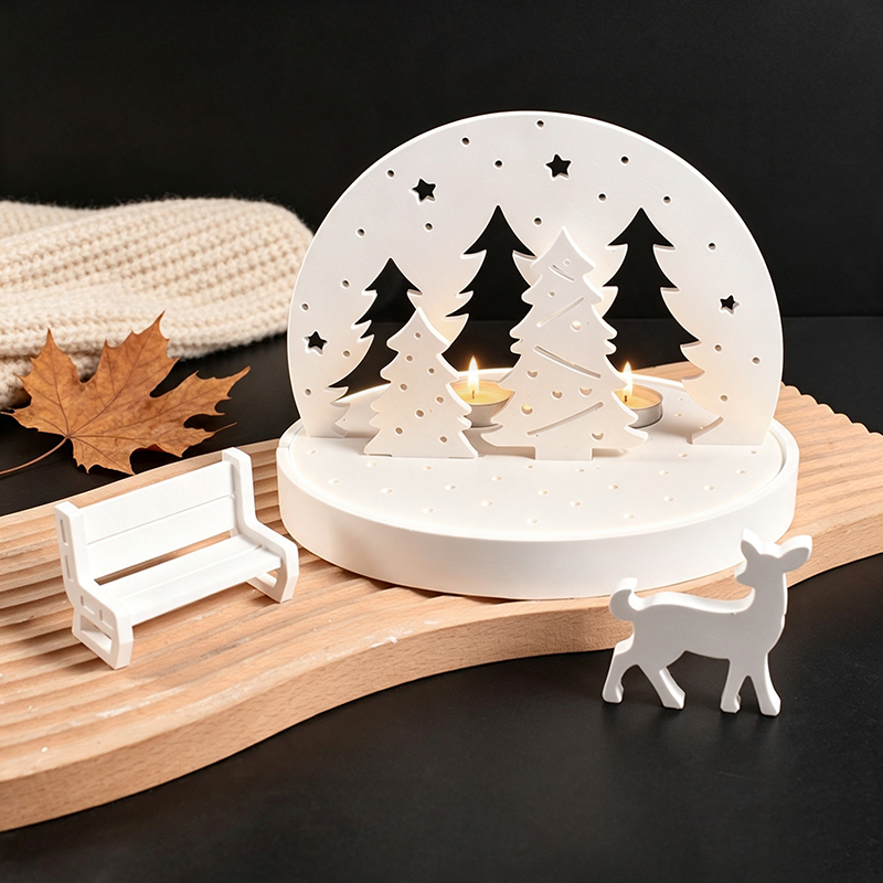 Candle Making Kit - Weihnachts-Elch-Teelichthalter-Silikonformen, 3D-Harz-Gips-Tablett-Form-Set, DIY-Winterszene-Lampensockel-Bastelwerkzeug-Set