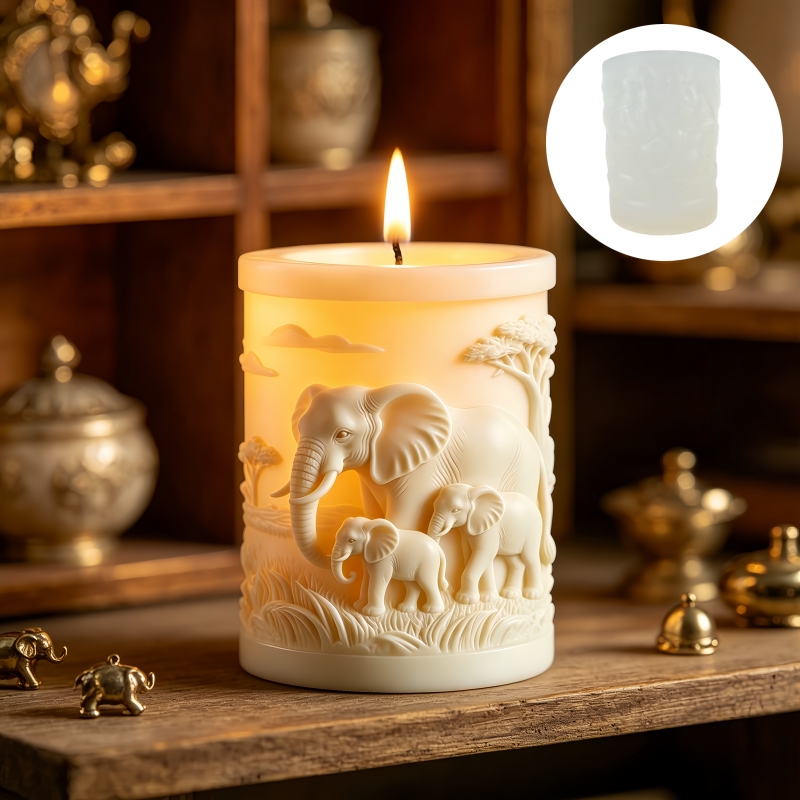 Candle Making For Kids - Elefanten- und Elefantenjungen-Zylinderkerzenform aus Silikon, Elefantenmutter,