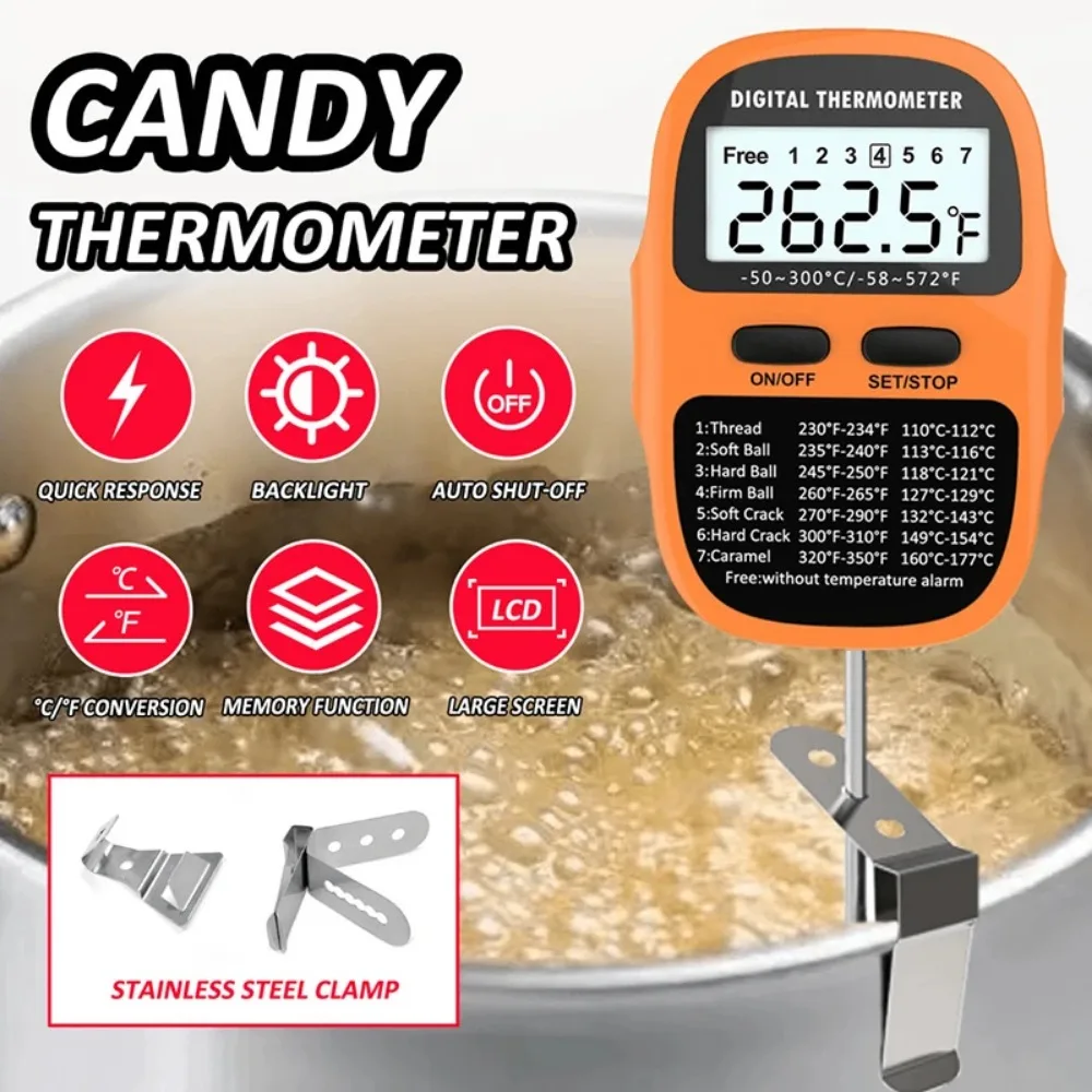 Thermometer Candy Candle - Digitales Küchenthermometer, Thermo-Süßigkeitenthermometer mit Topfclip, wasserdichtes